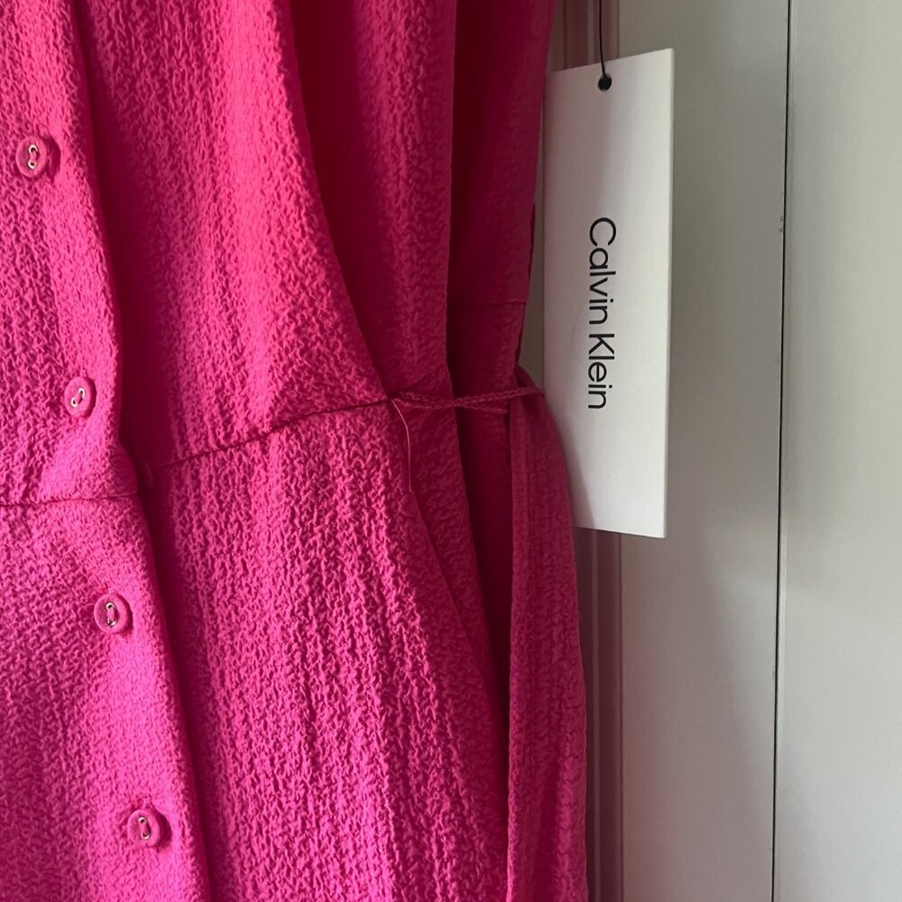 NWT Calvin Klein Sleeveless Collared A-line Belted Dress, Barbie Pink, Size 4 - Picture 7 of 9